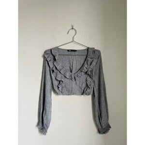 Zara Crop Ruffled Top in Gray Size XS